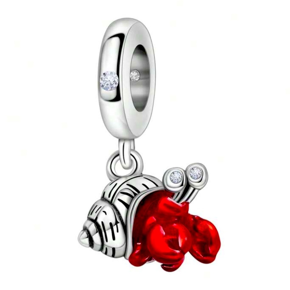 Silver and Red Snail Charm with Crystals NWT